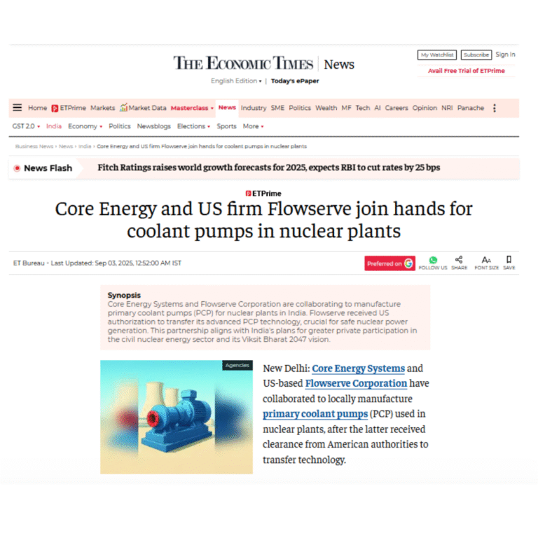 ASPIRE IIT Bombay Research Park Foundation is proud to celebrate CORE’s historic collaboration with Flowserve Corporation to indigenously manufacture Primary Coolant Pumps (PCPs) in India — a first-of-its-kind achievement in the nation’s nuclear energy journey